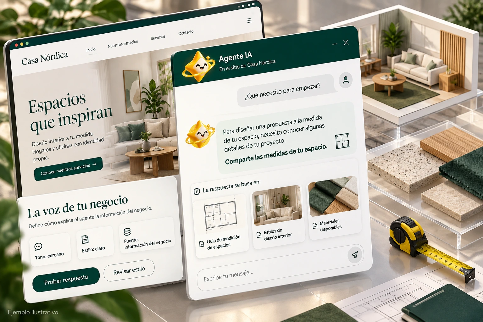 Conceptual illustration of Agente IA with its official star: The voice of your business. Defines how the agent explains business information.