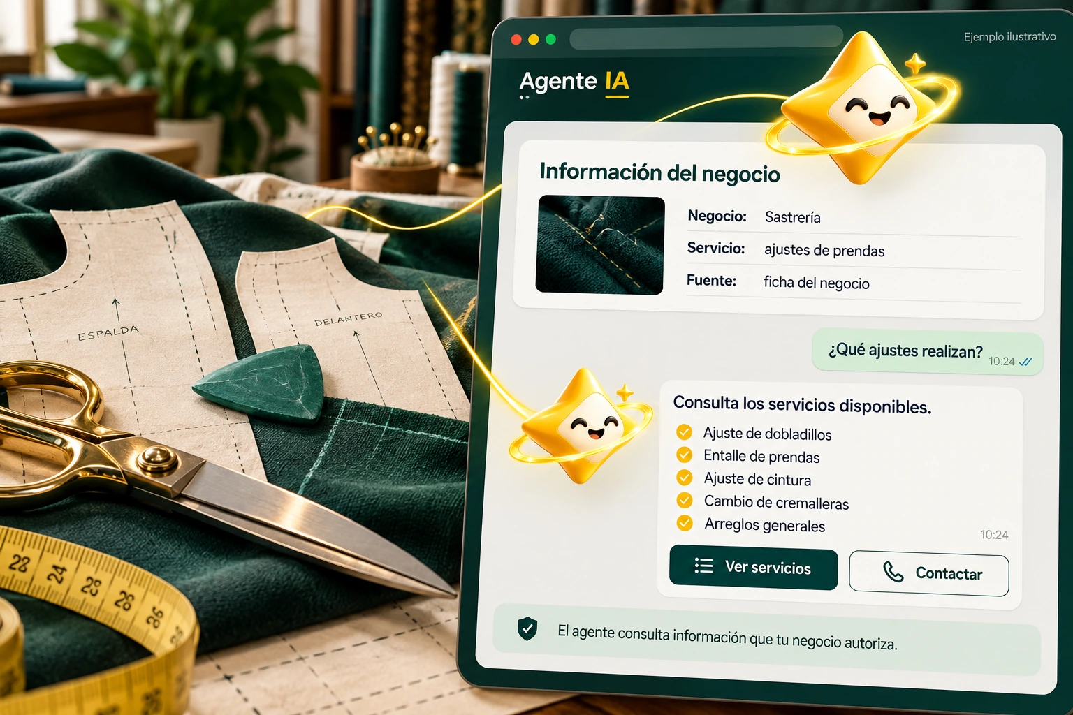 Conceptual illustration of Agente IA with its official star: Business information. The agent consults information that your business authorizes.