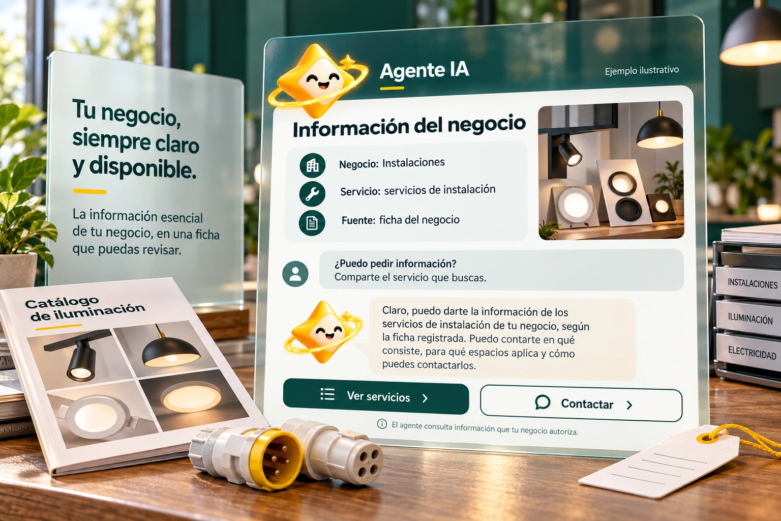 Conceptual illustration of Agente IA with its official star: Business information. The agent consults information that your business authorizes.