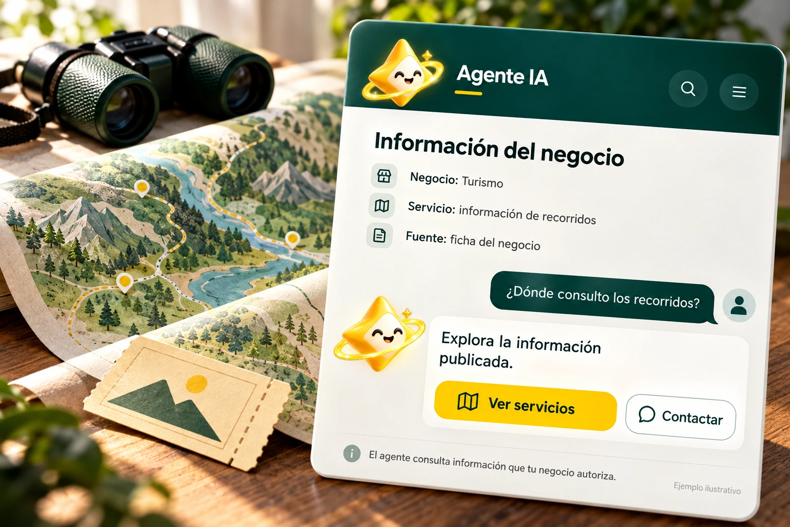 Conceptual illustration of Agente IA with its official star: Business information. The agent consults information that your business authorizes.